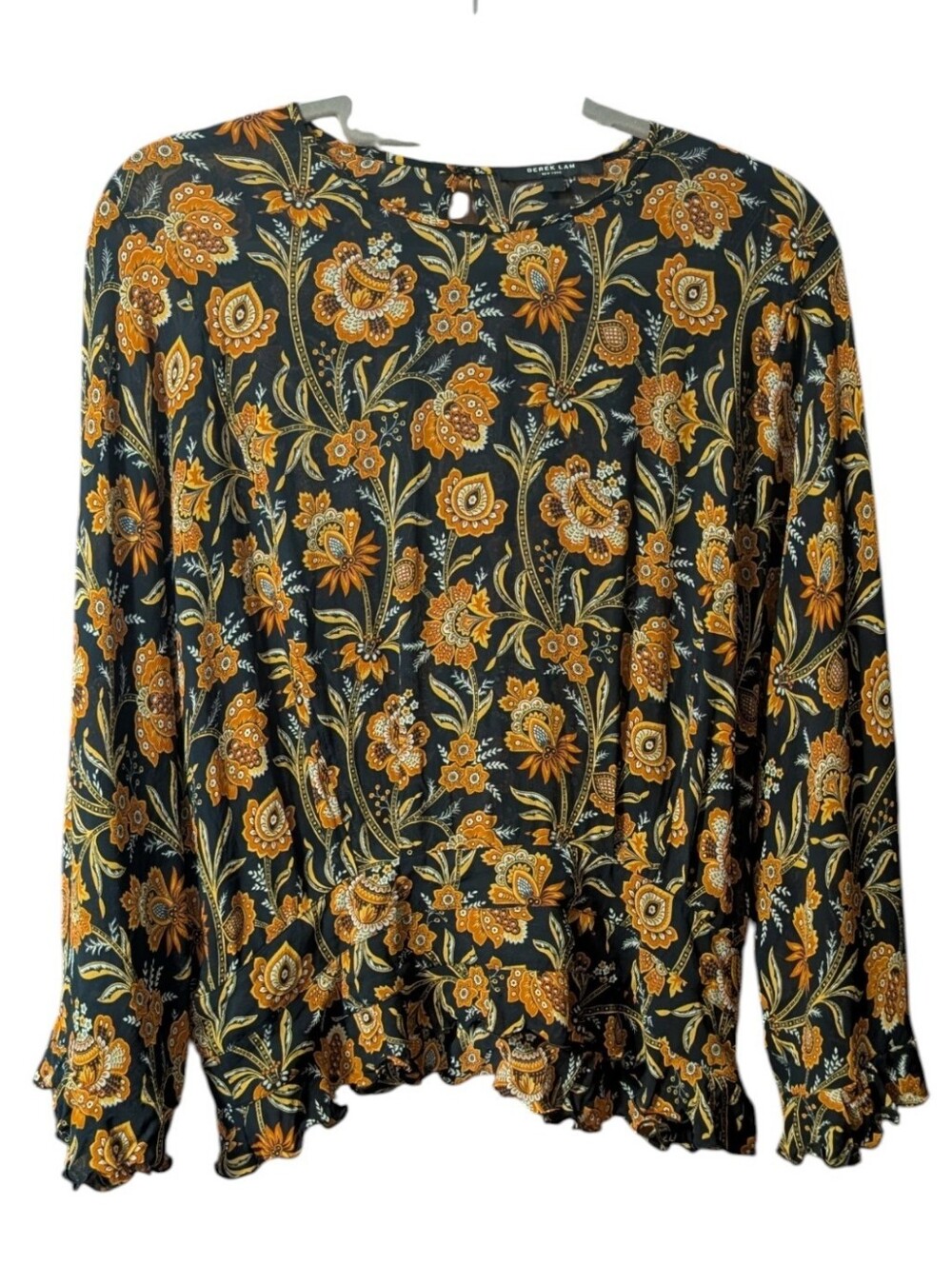 Derek Lam Women's Boho Black Orange Floral Paisley Batwing Sleeve Blouse